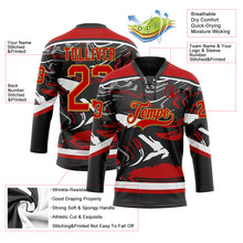 Загрузить изображение в средство просмотра галереи, Custom Figure Red Black Old Gold-White 3D Pattern Fluid Art Hockey Lace Neck Jersey
