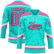 Load image into Gallery viewer, Custom Aqua Pink Black-White 3D Pattern Fragment Art Hockey Lace Neck Jersey
