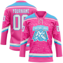 Charger l'image dans la galerie, Custom Pink White-Sky Blue 3D Pattern Fragment Art Hockey Lace Neck Jersey
