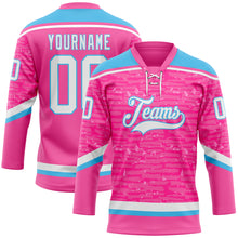 Charger l'image dans la galerie, Custom Pink White-Sky Blue 3D Pattern Fragment Art Hockey Lace Neck Jersey
