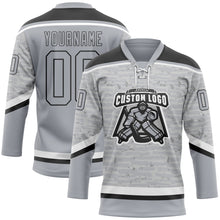 Load image into Gallery viewer, Custom Gray Black-White 3D Pattern Fragment Art Hockey Lace Neck Jersey

