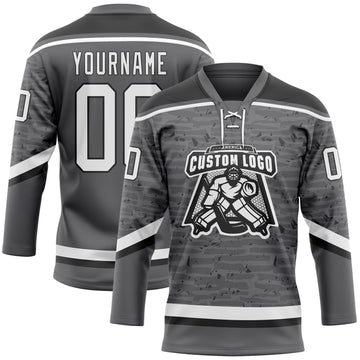 Custom Steel Gray White-Black 3D Pattern Fragment Art Hockey Lace Neck Jersey