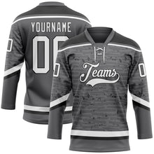 Charger l&#39;image dans la galerie, Custom Steel Gray White-Black 3D Pattern Fragment Art Hockey Lace Neck Jersey
