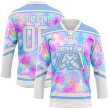 Загрузить изображение в средство просмотра галереи, Custom Tie Dye White-Light Blue 3D Pattern Spalsh Art Hockey Lace Neck Jersey
