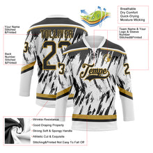 Load image into Gallery viewer, Custom White Black-Old Gold 3D Pattern Splash Art Hockey Lace Neck Jersey
