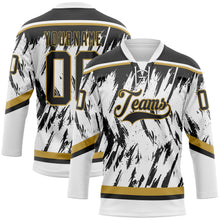 Load image into Gallery viewer, Custom White Black-Old Gold 3D Pattern Splash Art Hockey Lace Neck Jersey
