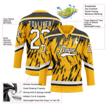 Load image into Gallery viewer, Custom Gold White-Black 3D Pattern Splash Art Hockey Lace Neck Jersey

