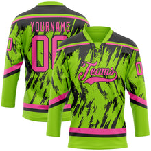 Load image into Gallery viewer, Custom Neon Green Pink-Black 3D Pattern Splash Art Hockey Lace Neck Jersey
