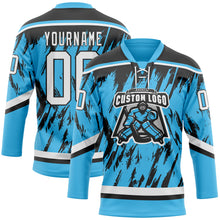 Load image into Gallery viewer, Custom Sky Blue White-Black 3D Pattern Splash Art Hockey Lace Neck Jersey
