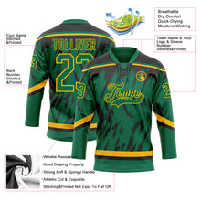 Load image into Gallery viewer, Custom Kelly Green Gold-Black 3D Pattern Splash Art Hockey Lace Neck Jersey
