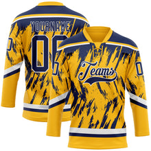 Load image into Gallery viewer, Custom Gold Navy-White 3D Pattern Splash Art Hockey Lace Neck Jersey
