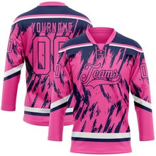Load image into Gallery viewer, Custom Pink Navy-White 3D Pattern Splash Art Hockey Lace Neck Jersey
