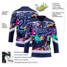 Load image into Gallery viewer, Custom Graffiti Pattern Navy Light Blue-White 3D Pattern Splash Art Hockey Lace Neck Jersey
