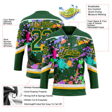 Load image into Gallery viewer, Custom Graffiti Pattern Green Gold-White 3D Pattern Splash Art Hockey Lace Neck Jersey
