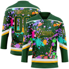 Load image into Gallery viewer, Custom Graffiti Pattern Green Gold-White 3D Pattern Splash Art Hockey Lace Neck Jersey
