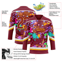 Load image into Gallery viewer, Custom Graffiti Pattern Crimson Gold-White 3D Pattern Splash Art Hockey Lace Neck Jersey
