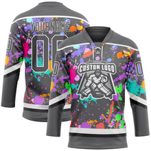 Load image into Gallery viewer, Custom Graffiti Pattern Steel Gray Black-White 3D Pattern Splash Art Hockey Lace Neck Jersey
