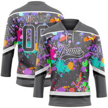 Load image into Gallery viewer, Custom Graffiti Pattern Steel Gray Black-White 3D Pattern Splash Art Hockey Lace Neck Jersey
