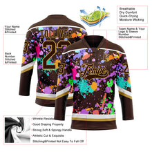 Load image into Gallery viewer, Custom Graffiti Pattern Brown Old Gold-White 3D Pattern Splash Art Hockey Lace Neck Jersey
