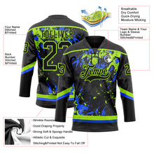 Load image into Gallery viewer, Custom Black Neon Green-Royal 3D Fluid Art Splash Hockey Lace Neck Jersey
