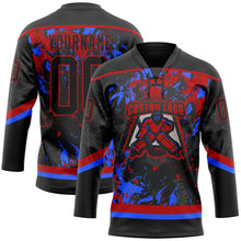 Load image into Gallery viewer, Custom Black Red-Royal 3D Fluid Art Splash Hockey Lace Neck Jersey
