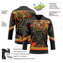 Загрузить изображение в средство просмотра галереи, Custom Black Old Gold-Orange 3D Fluid Art Splash Hockey Lace Neck Jersey
