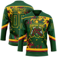 Load image into Gallery viewer, Custom Green Gold-Maroon 3D Fluid Art Splash Hockey Lace Neck Jersey
