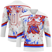Load image into Gallery viewer, Custom White Red-Royal 3D Fluid Art Splash Hockey Lace Neck Jersey
