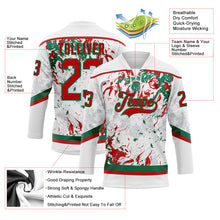 Load image into Gallery viewer, Custom White Red-Kelly Green 3D Fluid Art Splash Hockey Lace Neck Jersey
