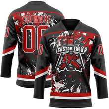 Load image into Gallery viewer, Custom Black Red-White 3D Fluid Art Splash Hockey Lace Neck Jersey
