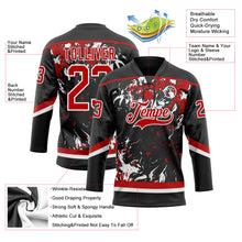 Load image into Gallery viewer, Custom Black Red-White 3D Fluid Art Splash Hockey Lace Neck Jersey
