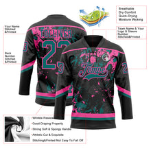 Load image into Gallery viewer, Custom Black Teal-Pink 3D Fluid Art Splash Hockey Lace Neck Jersey

