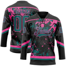 Load image into Gallery viewer, Custom Black Teal-Pink 3D Fluid Art Splash Hockey Lace Neck Jersey
