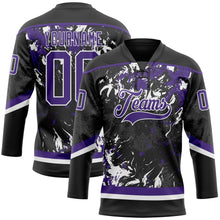 Загрузить изображение в средство просмотра галереи, Custom Black Purple-White 3D Fluid Art Splash Hockey Lace Neck Jersey
