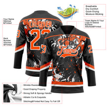 Laden Sie das Bild in den Galerie-Viewer, Custom Black Orange-White 3D Fluid Art Splash Hockey Lace Neck Jersey
