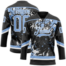 Load image into Gallery viewer, Custom Black Light Blue-White 3D Fluid Art Splash Hockey Lace Neck Jersey
