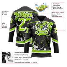 Laden Sie das Bild in den Galerie-Viewer, Custom Black Neon Green-White 3D Fluid Art Splash Hockey Lace Neck Jersey
