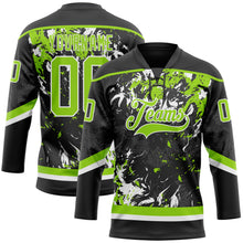 Laden Sie das Bild in den Galerie-Viewer, Custom Black Neon Green-White 3D Fluid Art Splash Hockey Lace Neck Jersey
