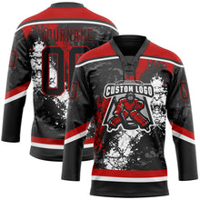 Load image into Gallery viewer, Custom Black Red-White 3D Splash Art Hockey Lace Neck Jersey
