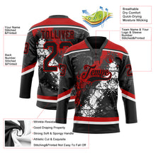Load image into Gallery viewer, Custom Black Red-White 3D Splash Art Hockey Lace Neck Jersey
