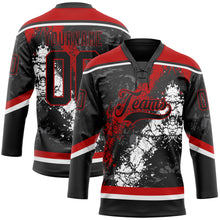 Load image into Gallery viewer, Custom Black Red-White 3D Splash Art Hockey Lace Neck Jersey

