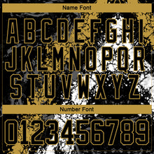 Laden Sie das Bild in den Galerie-Viewer, Custom Black Old Gold-White 3D Splash Art Hockey Lace Neck Jersey
