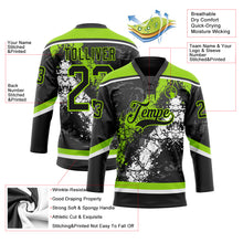 Load image into Gallery viewer, Custom Black Neon Green-White 3D Splash Art Hockey Lace Neck Jersey
