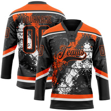 Laden Sie das Bild in den Galerie-Viewer, Custom Black Orange-White 3D Splash Art Hockey Lace Neck Jersey
