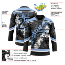 Загрузить изображение в средство просмотра галереи, Custom Black Light Blue-White 3D Splash Art Hockey Lace Neck Jersey
