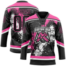 Load image into Gallery viewer, Custom Black Pink-White 3D Splash Art Hockey Lace Neck Jersey

