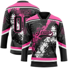Load image into Gallery viewer, Custom Black Pink-White 3D Splash Art Hockey Lace Neck Jersey
