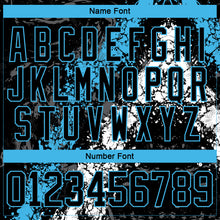 Laden Sie das Bild in den Galerie-Viewer, Custom Black Sky Blue-White 3D Splash Art Hockey Lace Neck Jersey
