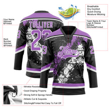 Load image into Gallery viewer, Custom Black Medium Purple-White 3D Splash Art Hockey Lace Neck Jersey
