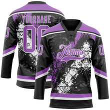 Load image into Gallery viewer, Custom Black Medium Purple-White 3D Splash Art Hockey Lace Neck Jersey

